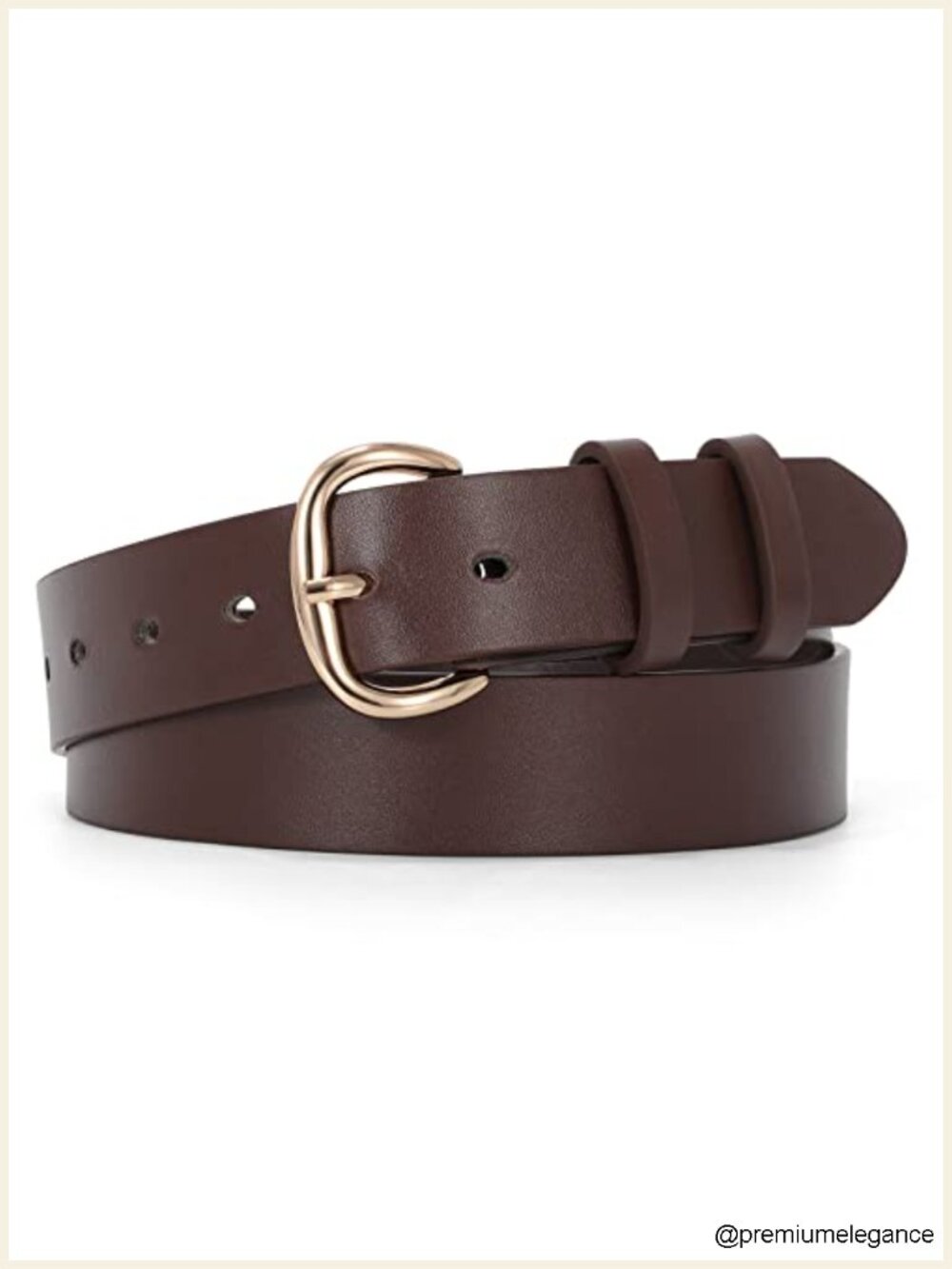 Women Faux Leather Belt Gold Curve Buckle Casual Waist Belt